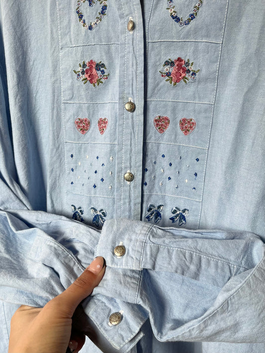 90s Embroidered Cottagecore Button Up