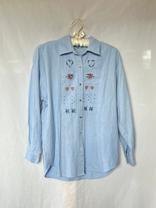 90s Embroidered Cottagecore Button Up