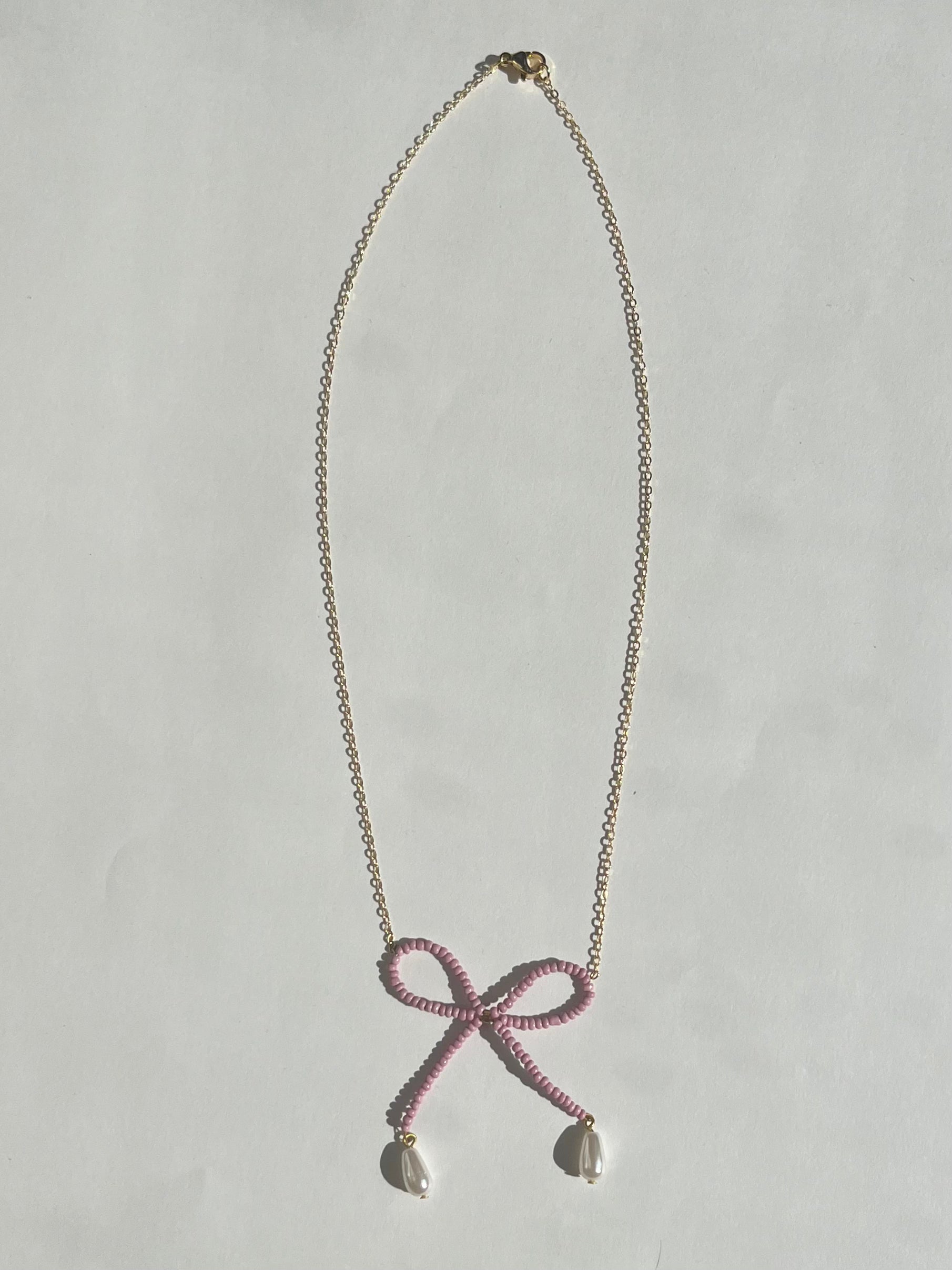 Hera Bow Necklace (pink) – Clover Patch Jewelry