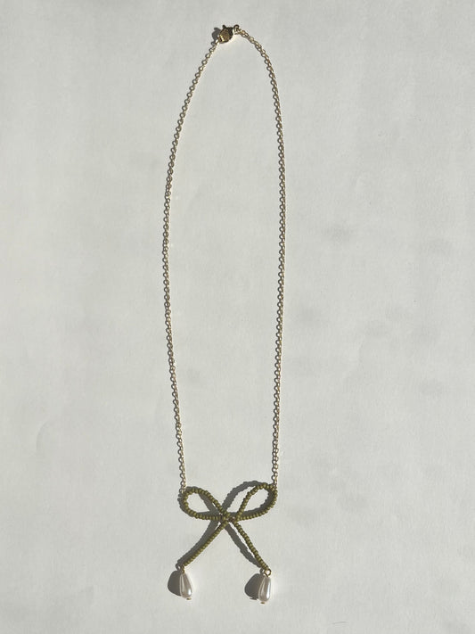 Hera Bow Necklace (olive)