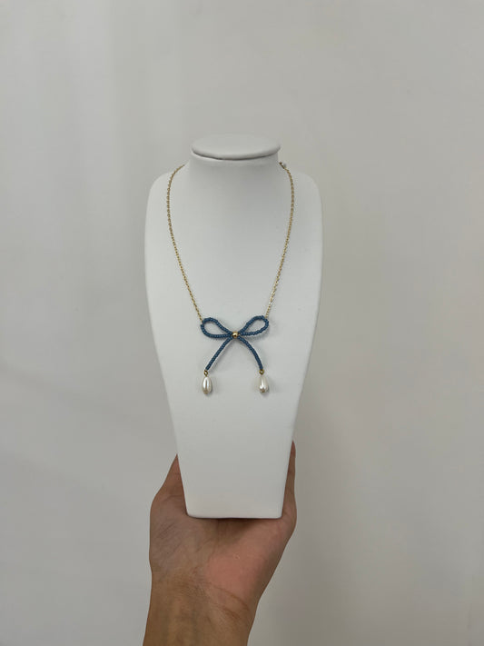 Hera Bow Necklace (denim)